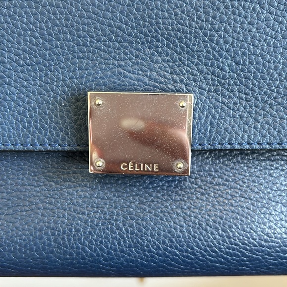 CELINE navy blue leather & suede TRAPEZE MEDIUM Bag - Picture 3 of 13